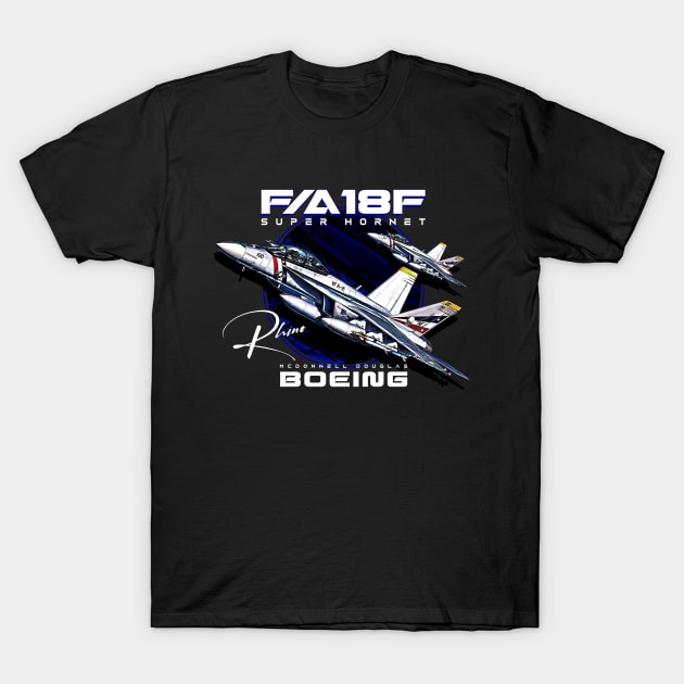 F18 Super Hornet Rhino Us Air Force Fighterjet T-Shirt by aeroloversclothing